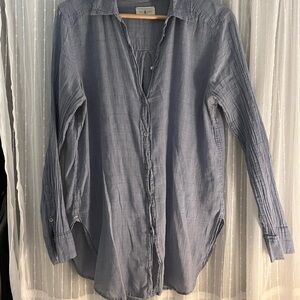 Lou & Grey Women’s Blue and White Cotton Button-Up Shirt